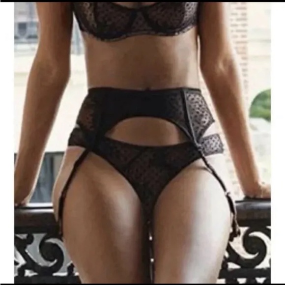 VS Black Polka Dot Sheer Mesh Lace Satin Garter Belt - Picture 4 of 8